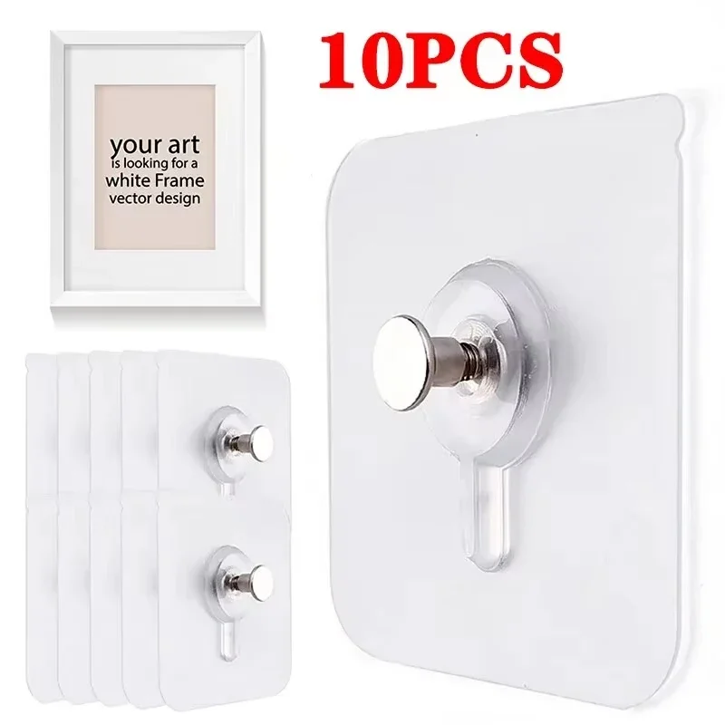 Ganchos adhesivos fuertes para marco de fotos, póster sin ganchos de perforación, impermeables, duraderos, accesorios de baño y cocina, ganchos de tornillo, 10 Uds.