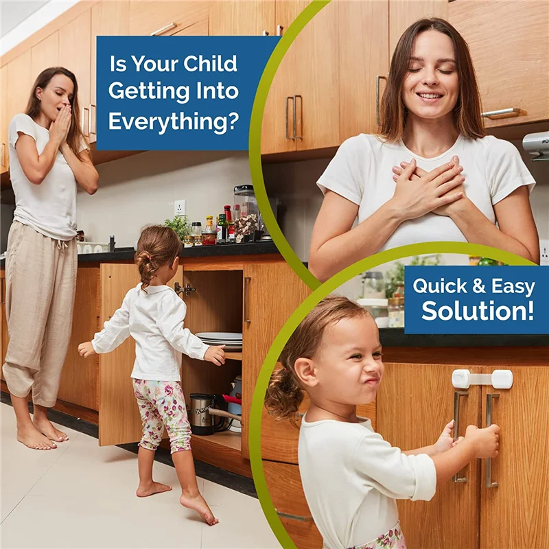 3Pcs/Set Child Safety Strap Locks Multi-Use Adhesive Plastic Baby Proofing Locks For Cabinets and Drawers,Toilet,Fridge