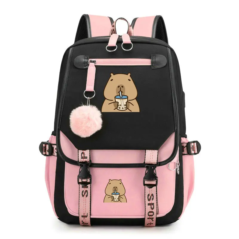 Mochila escolar para niños y adolescentes, mochila escolar Kawaii Capybara para niñas y niños, mochila para adolescentes, mochila con carga Usb