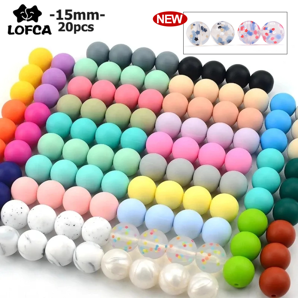 LOFCA 15mm 20 unids/lote cuentas sueltas de silicona mordedor seguro cuentas redondas para la dentición del bebé DIY masticable colorido dentición para niños