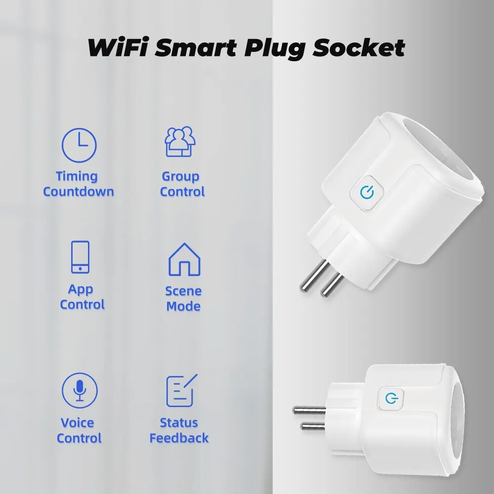 Enchufe inteligente UE 20A Wifi enchufe inteligente con monitoreo de energía Control de voz en casa inteligente compatible con asistente de Google Alexa Alice