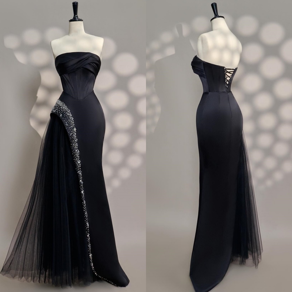 Personalizado intrincado moda plissado ruched em camadas miçangas lantejoulas a linha sem alças vestidos longos sob medida vestidos de ocasião clássico