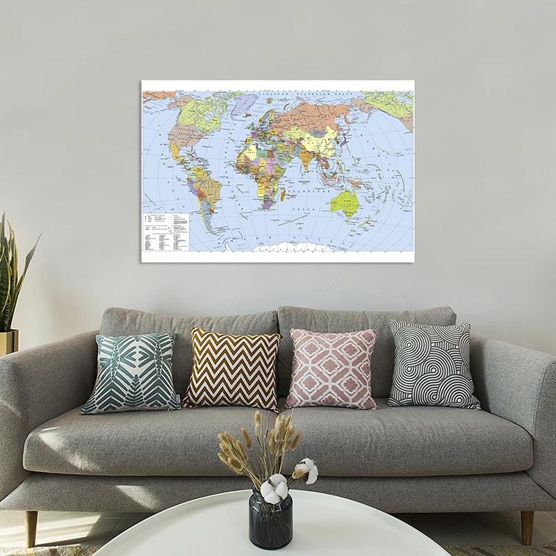 225*150cm 러시아 대형 월 아트 포스터, 세계 정치지도 비닐 캔버스 회화 홈 장식 어린이 학교 용품