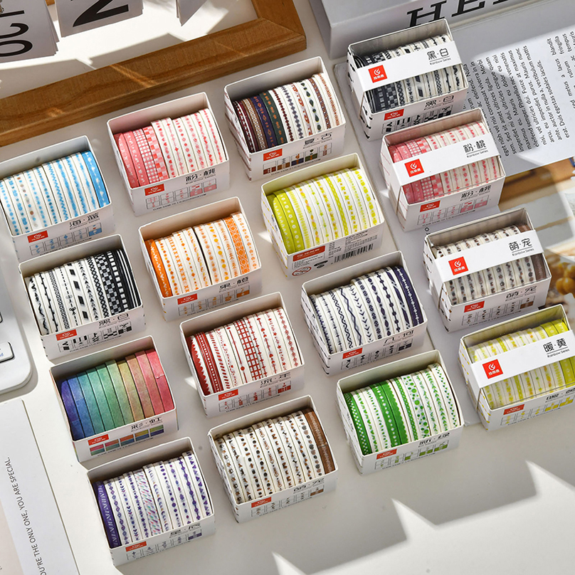 เทป Washi ขนาดเล็ก10ม้วนอุปกรณ์การเรียนเทปกาวตกแต่งพื้นฐานเครื่องเขียนกระดาษกาวตกแต่งไดอารี่