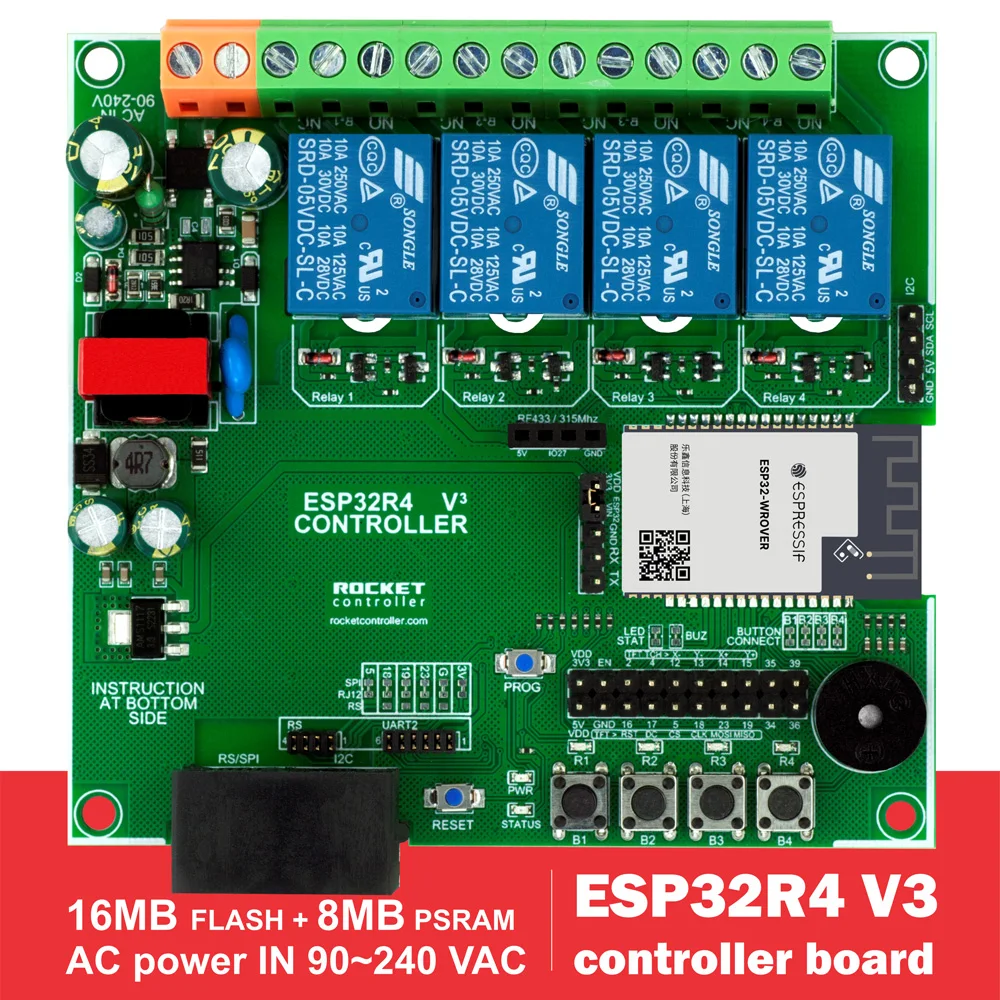 ESP32 – 4-Relais-Controller-Board für Wi-Fi Bluetooth TASMOTA Smart Home-System, Home Assistant. ESP32R4.