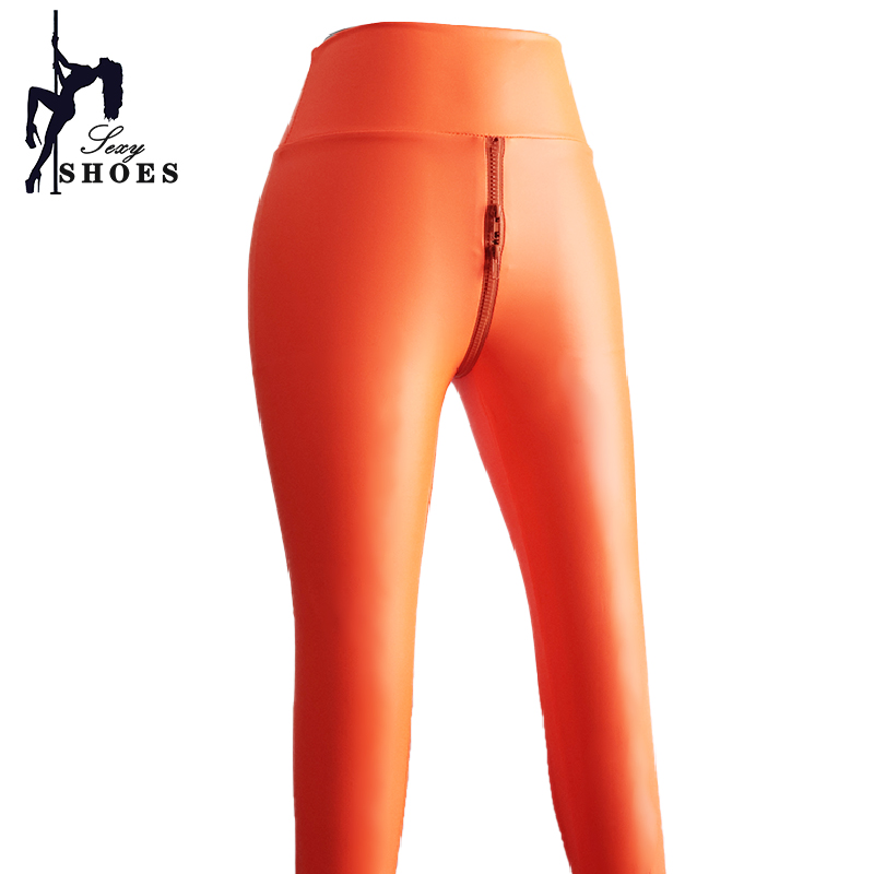Mallas ajustadas sexis para mujer, pantalones pitillo ajustados elásticos de cuero PU de cintura alta, pantalones con doble cremallera y entrepierna abierta, mallas para discoteca