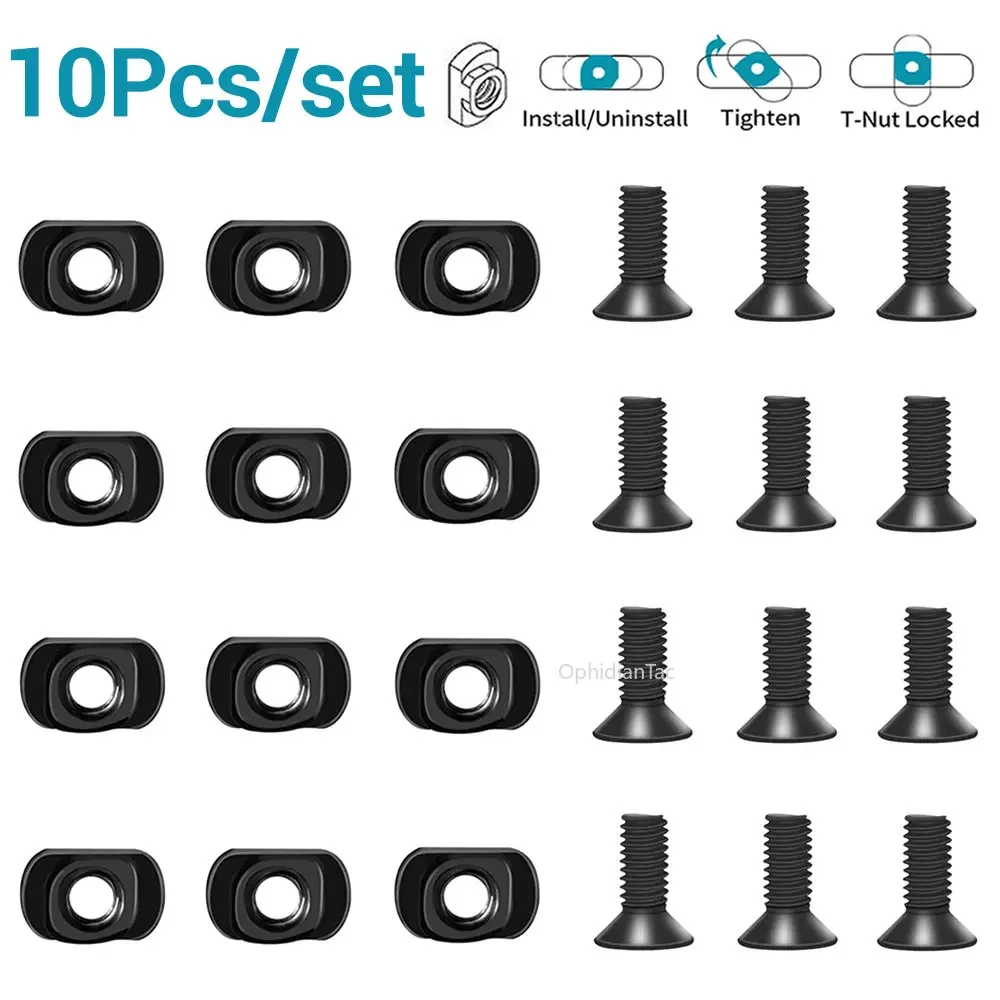 10 Pz M-LOK Vite e Dado Guide di Ricambio Vite con Dado a T Set di Sostituzione per MLOK Paramani Binario Sezioni Accessori per Pistola da Caccia