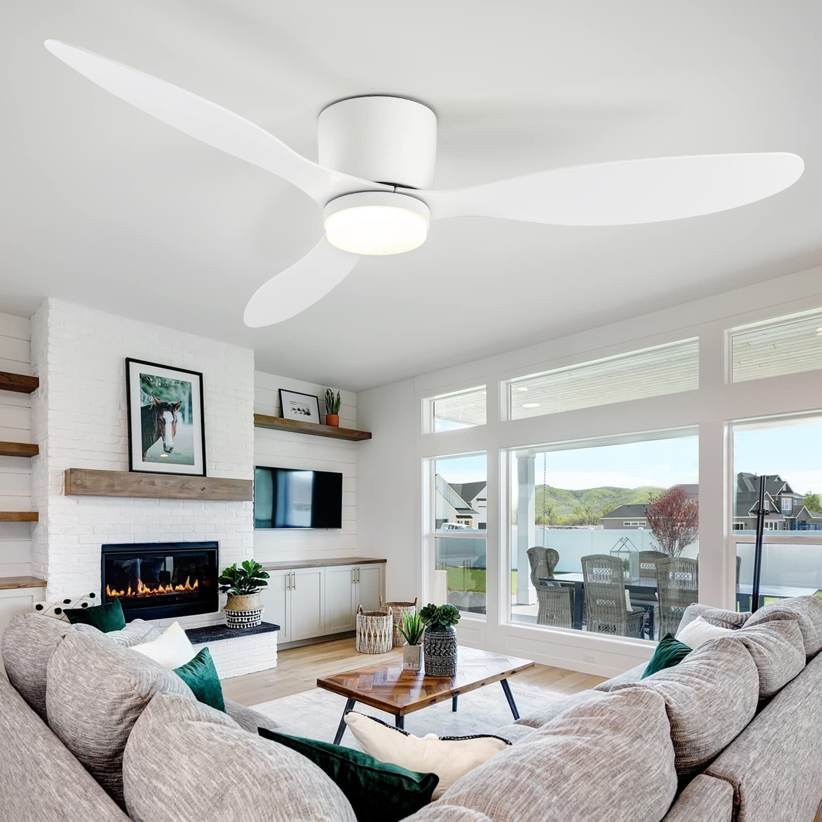 IRALAN Ceiling Fan With Light,42 Inch/52 Inch Low Profile Ceiling Fan with remote control, For Indoor and Covered Outdoor