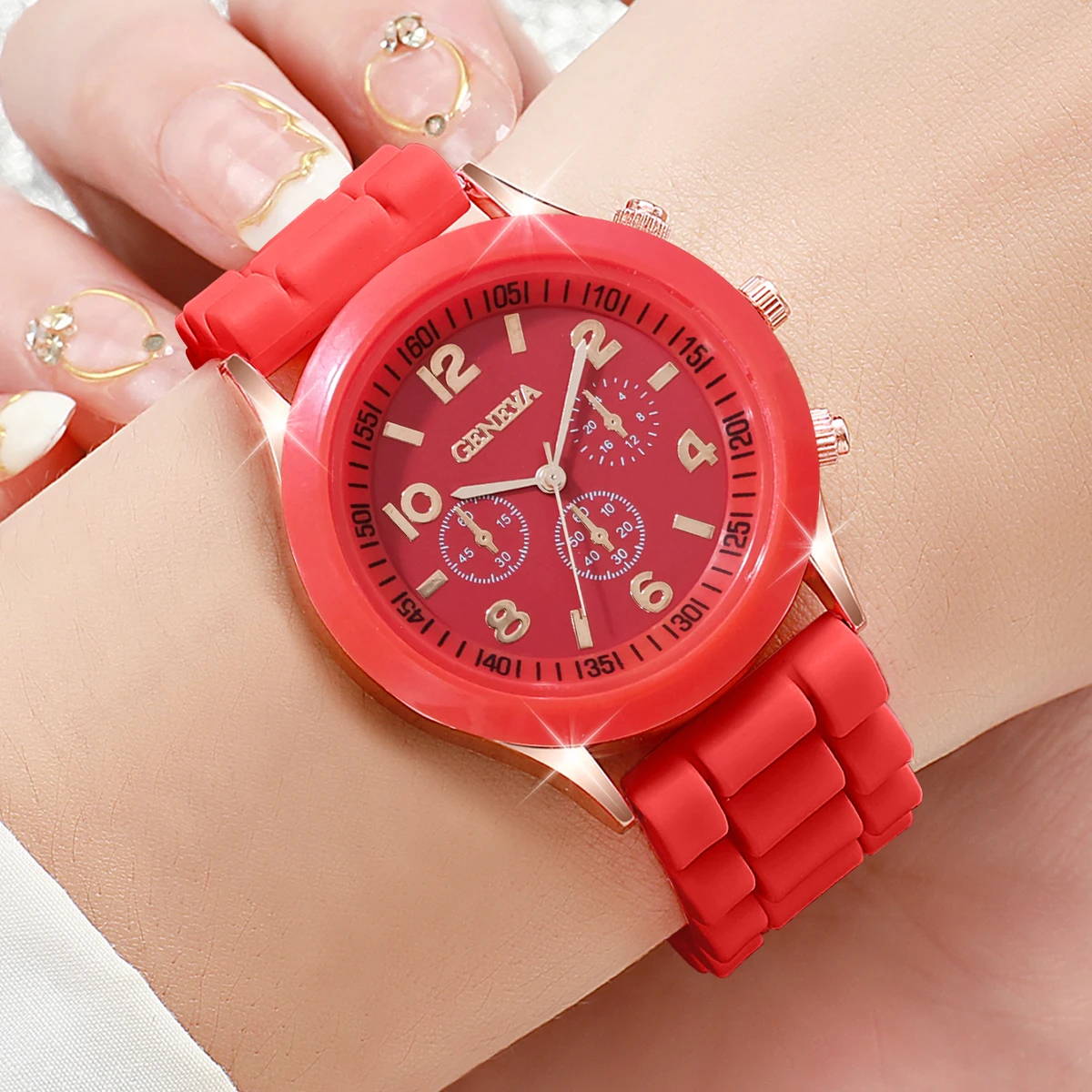 4 piezas de relojes para mujer, conjunto de reloj de cuarzo con esfera árabe y banda de silicona a la moda (sin caja)