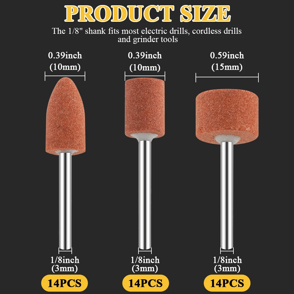 Brocas de lixamento para ferramenta rotativa dremel, brocas de lixa de pedra de moagem com haste de 1/8 ", óxido de alumínio resistente e suficiente para metal