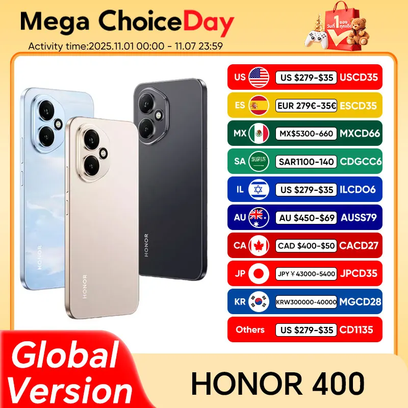 New Global Version HONOR 400 5G Smartphone 6000mAh Battery HONOR 80W SuperCharge 6.55'' 120Hz AMOLED Screen Snapdragon 7 Gen 3
