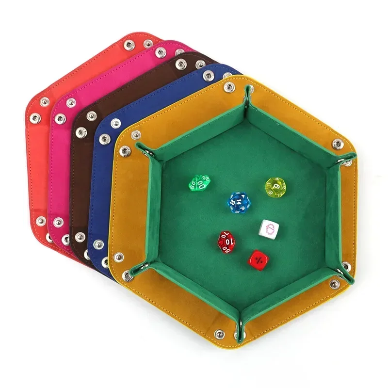 Bandeja de dados con soporte hexagonal, bandejas plegables de cuero PU para juegos de dados como RPG, DND y otros juegos de mesa