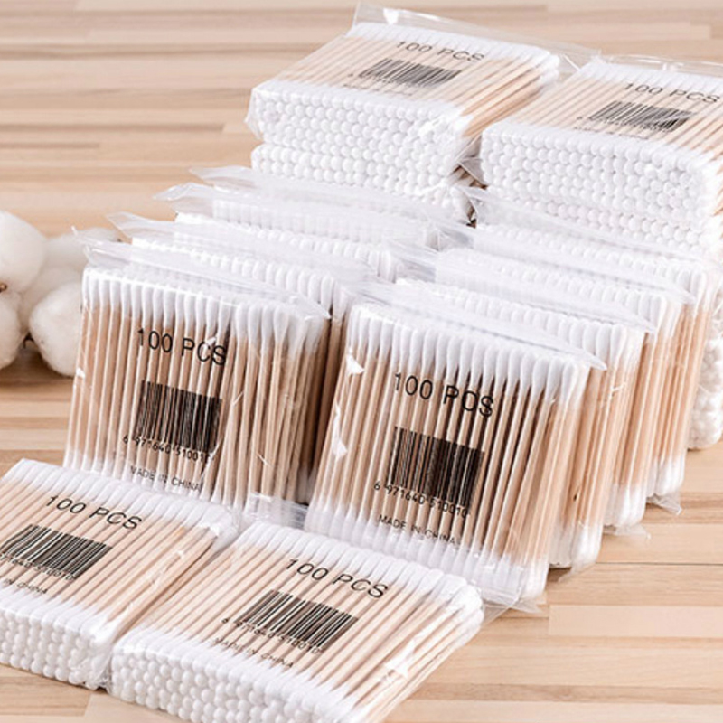 500 Uds hisopo de algodón de madera de doble cabeza limpieza de nariz y oídos herramientas de maquillaje para mujeres lipstik bastoncillos de punta cuidado de la salud
