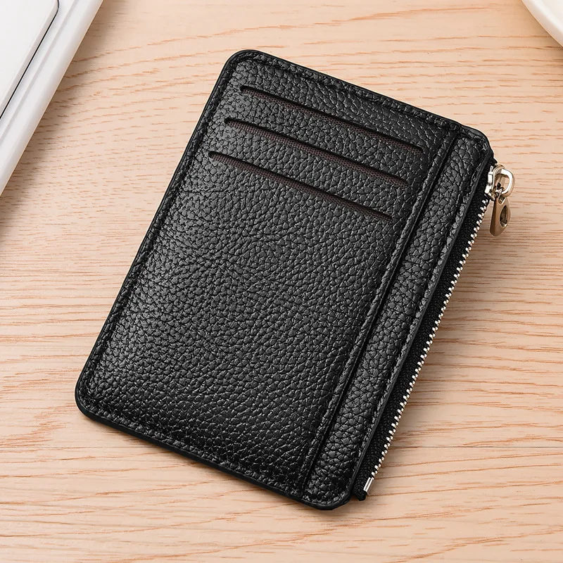 New hot selling creative zipper card bag with large capacity, ultra-thin and multi slot lychee pattern coin wallet