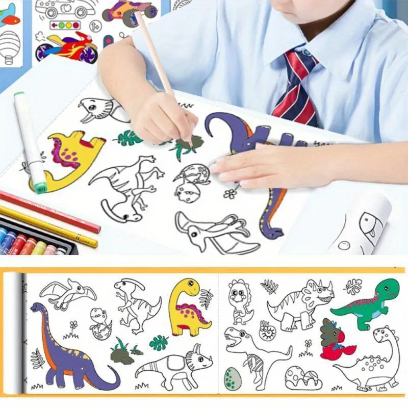 Dinosaur children Graffiti Picture Scroll Coloring Picture Scroll Three Meter Long Pattern non ripetuto non sporco Wall