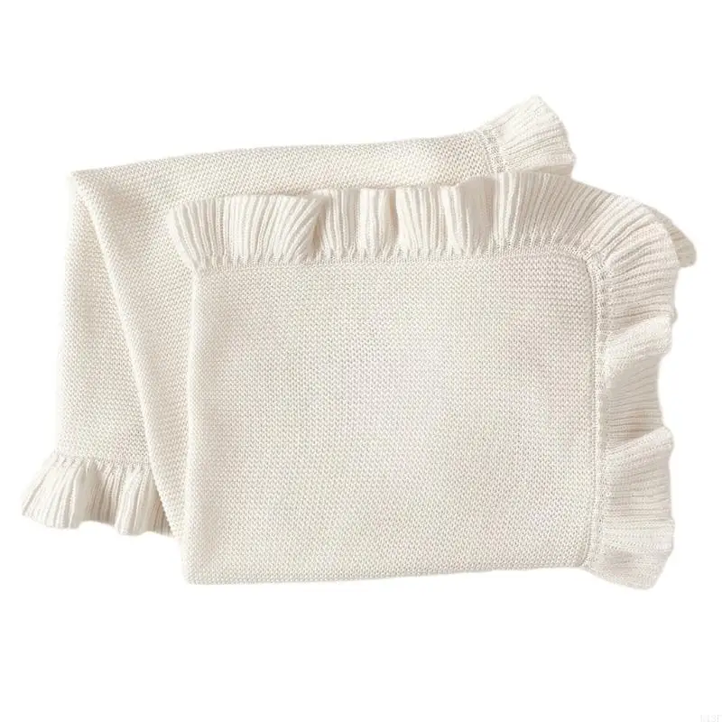 U13F Chăn bé cho trẻ sơ sinh Cotton Ruffle Kned Wrap Tấm chăn mềm và thoáng khí cho mùa đông mùa đông 75x95cm