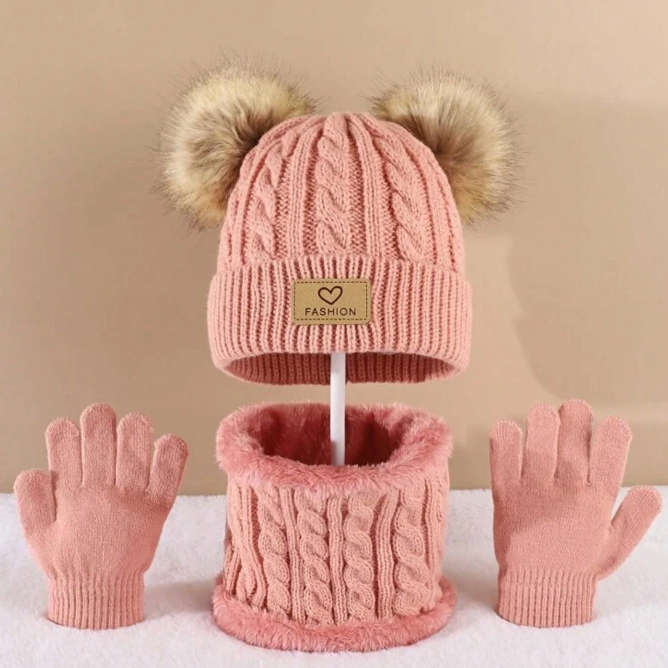 Conjunto de chapéus e luvas de pescoço para crianças de 2 a 12 anos, 3 peças, outono e inverno, fofo, confortável e quente, chapéus para meninos e meninas