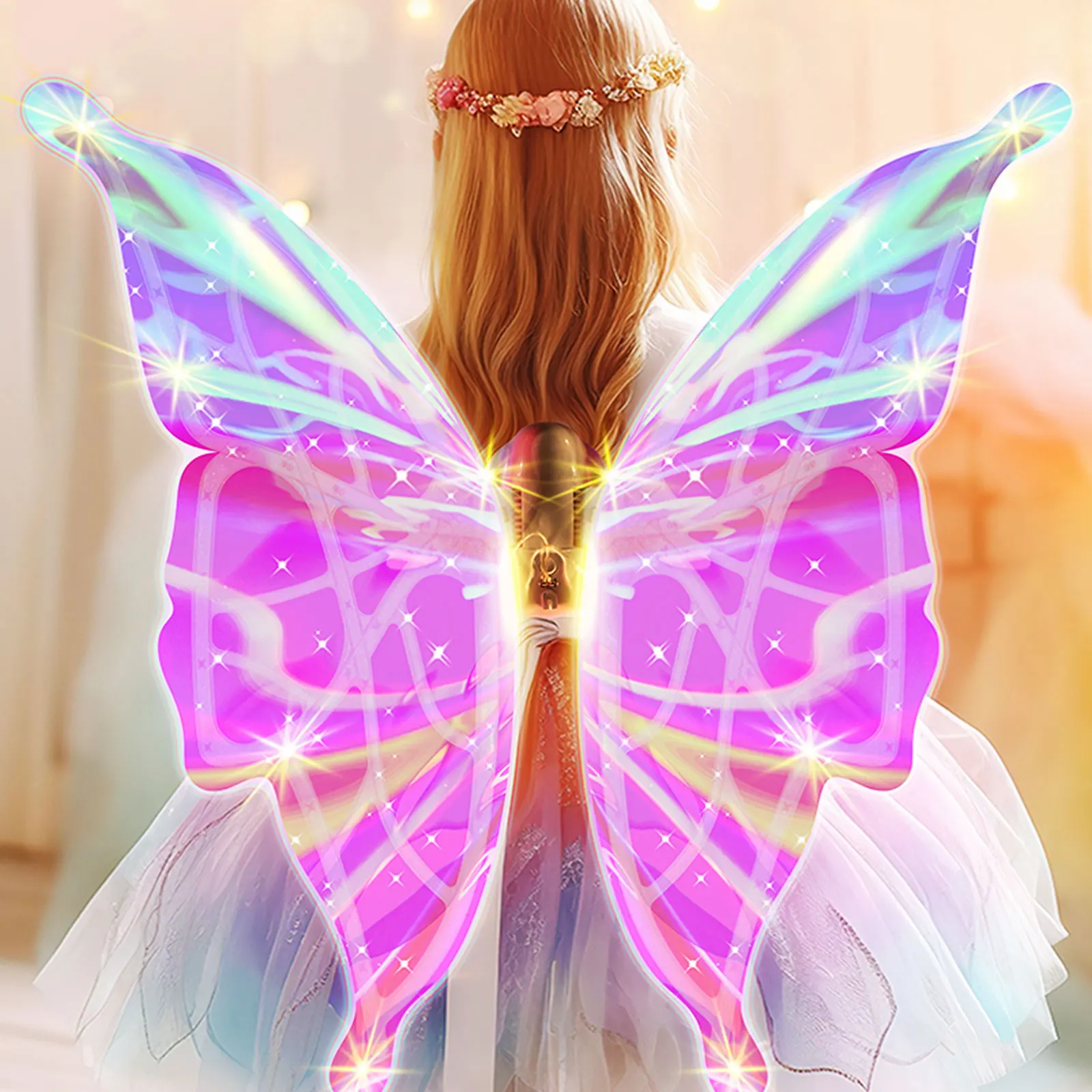 Asas de borboleta elétricas em movimento, asas de elfo com luz e música, asas de fada para meninas, asas de borboleta luminosas, adereço de palco de dança