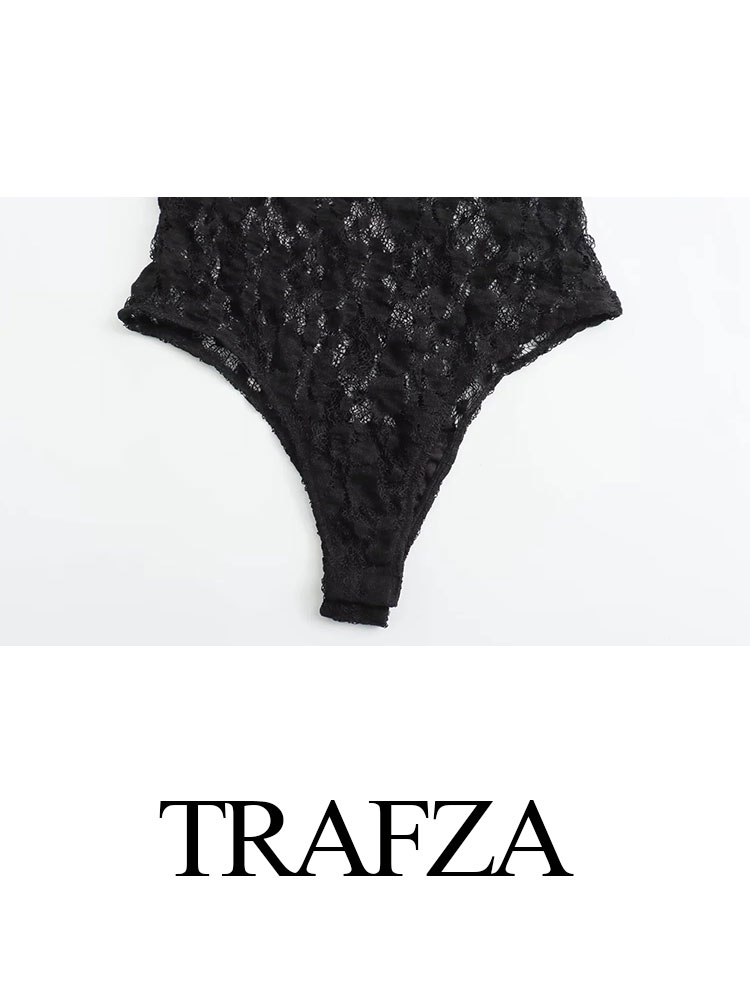 TRAFZA, monos de encaje de verano para mujer, moda nueva, monos ajustados calados de manga larga, monos elegantes y salvajes para mujer