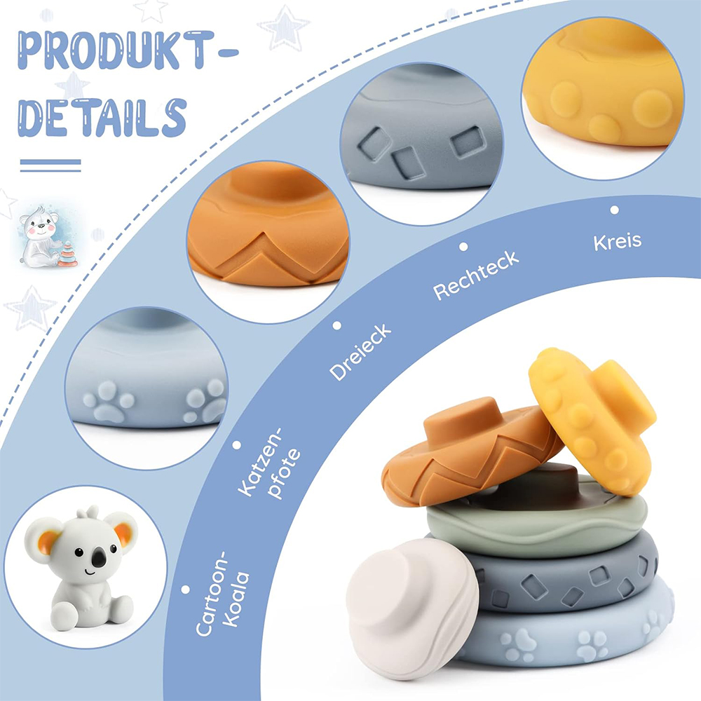 Set di sviluppo intellettuale sensoriale Montessori per bambini, sviluppo di abilità motorie fini, giocattoli per l'apprendimento della torre impilabile Koala