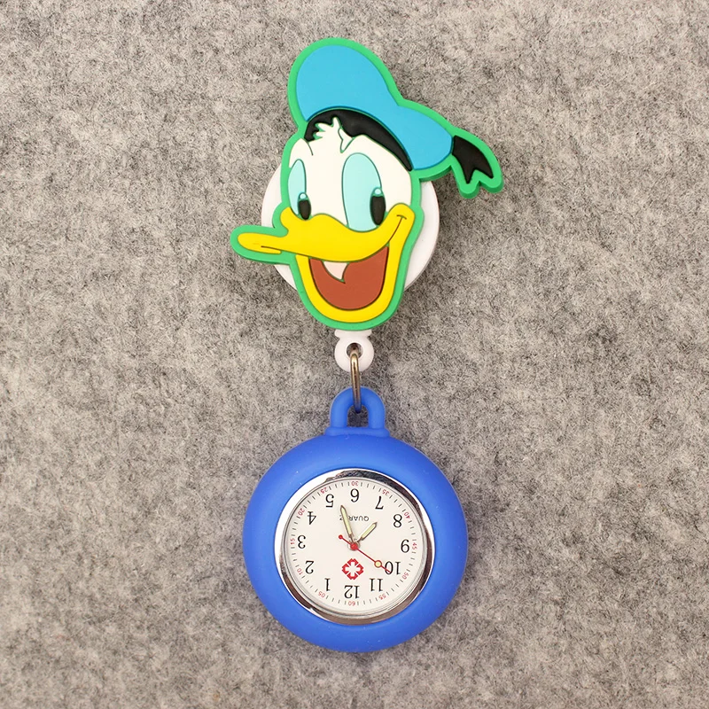 Orologio da tasca con mouse blu di grandi dimensioni stile dottore infermiera cartone animato retrattile e con clip per uomini e donne
