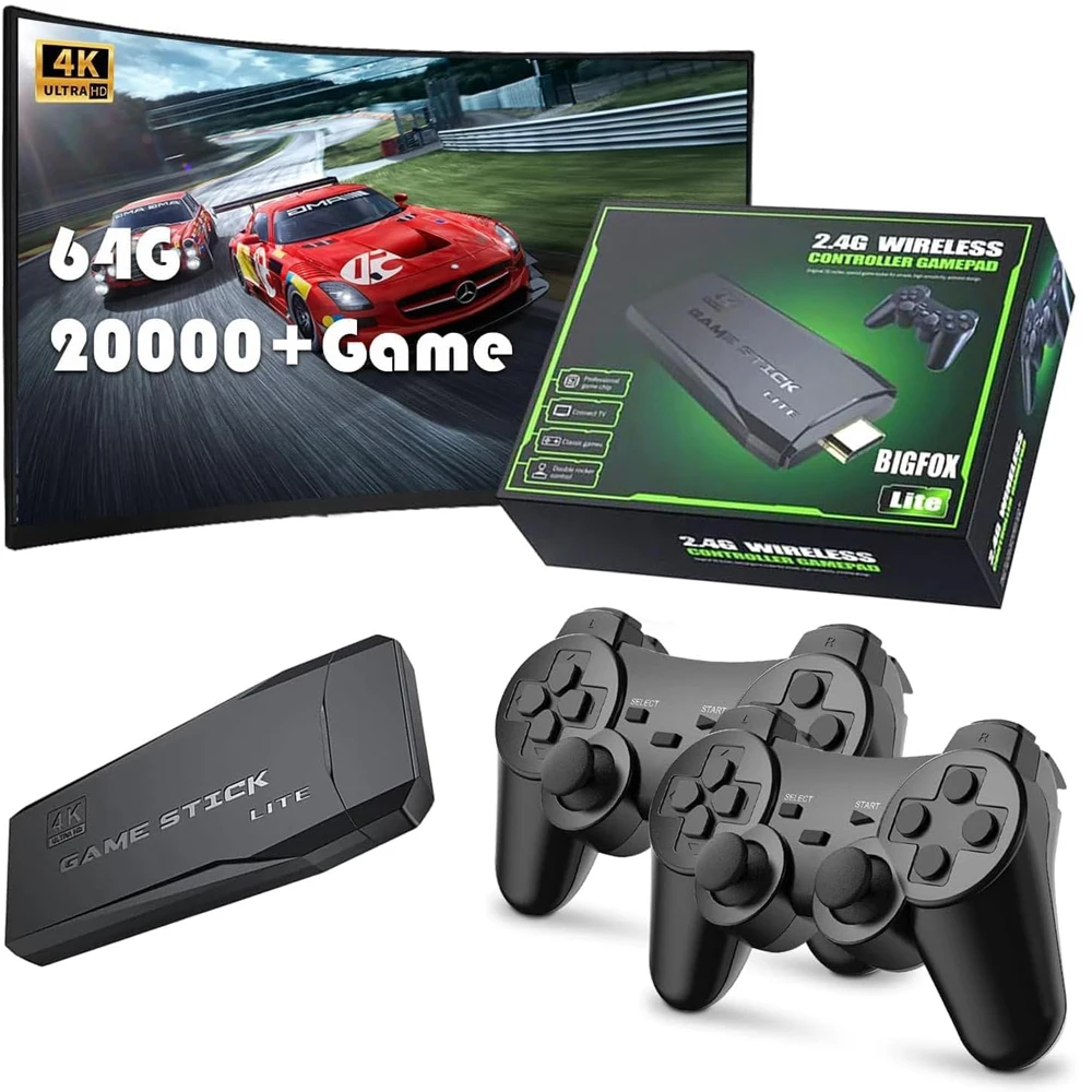 Consola de juegos Retro portátil, 20000 juegos, 64G, inalámbrica integrada, 2,4G, para GBA/FC/PS1/MD, 4K, HD, Dendy, palo de videojuego