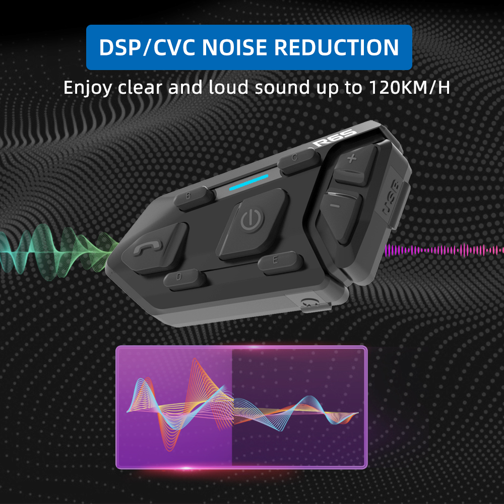 WAYXIN 6 Fahrer Helm Headset Motorrad Intercom Wasserdicht Bluetooth 5.0 DSP Rauschunterdrückung Kommunikation MP3 GPS 1200 m R6s