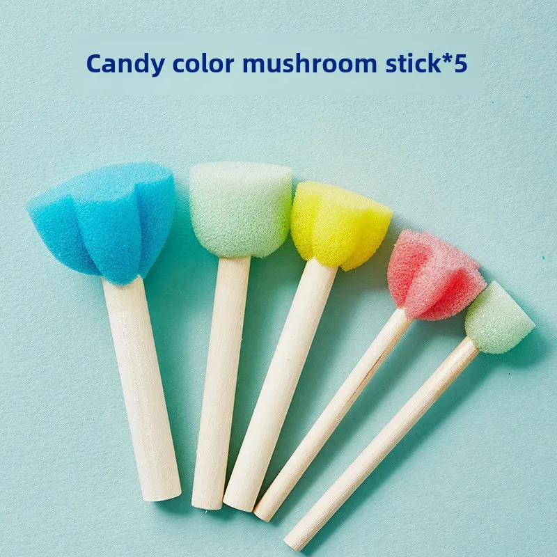 10 Pcs 세트 나무 손잡이 버섯 머리 스폰지 브러시 어린이 DIY 그림 스폰지 인감 세트 페인트 낙서 독특한 아트 브러쉬 만들기