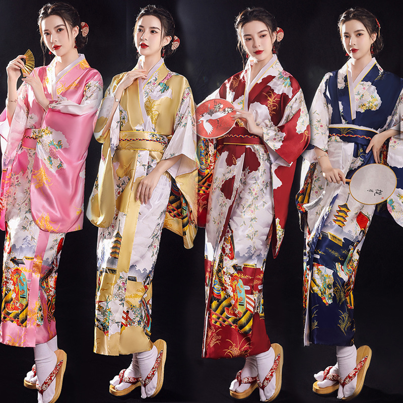 Vestido tipo kimono japonés tradicional con Obi para mujer, vestido tipo kimono Geisha Haori Yukata, traje con estampado de flores, vestidos aireados