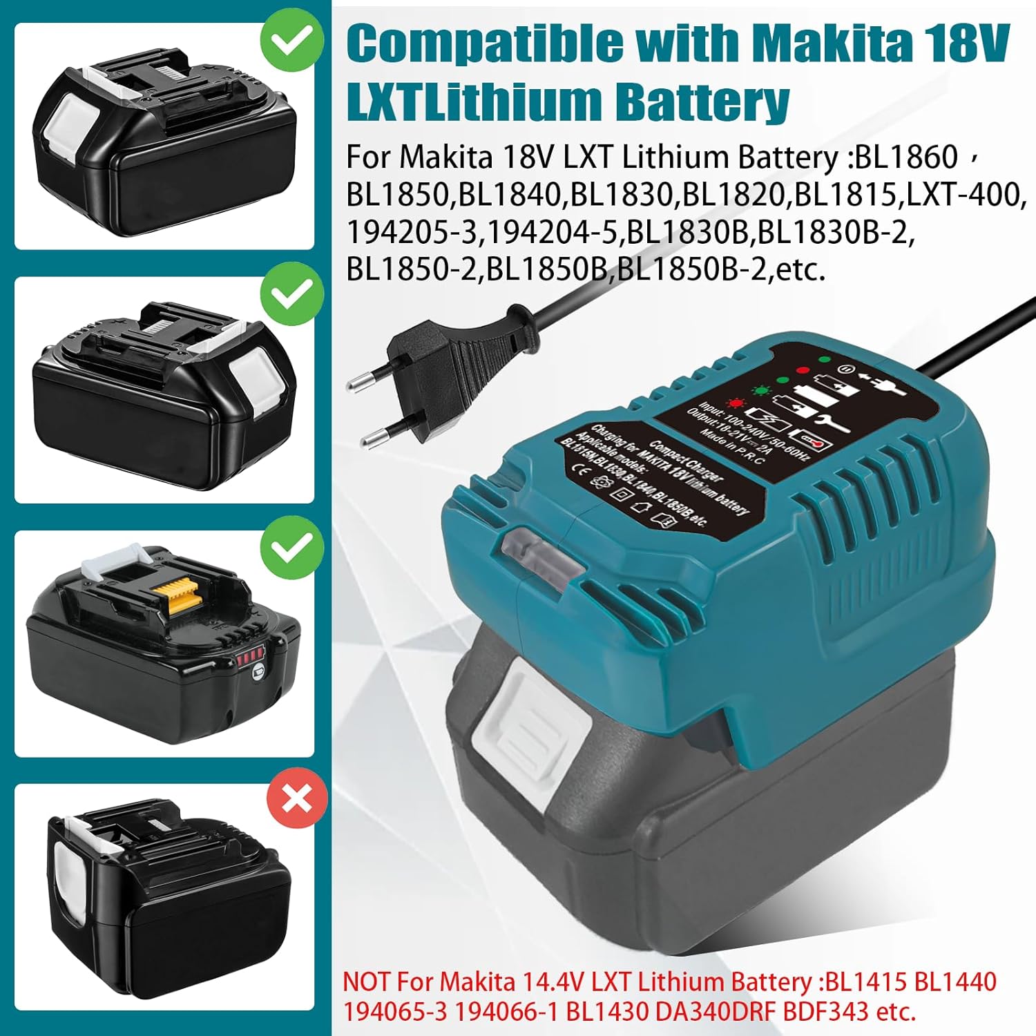 Mini Battery Charger for Makita 18V Lithium Batteries BL1850 BL1820 BL1815 Portable Charger use on Car Cigarette Lighter Plug