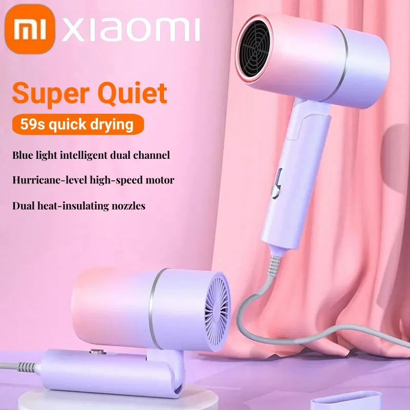 Xiaomi Mini secador de pelo plegable 750W con bolsa de transporte anión de aire caliente cuidado del cabello para el hogar secador de pelo de viaje secador de pelo para dormitorio