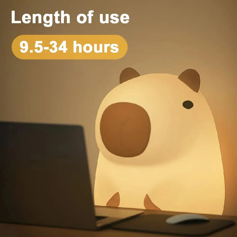 GGbingo ricaricabile carino capibara luce notturna novità dimmerabile vivaio luce notturna lampada touch lampada in silicone pat per la camera dei bambini