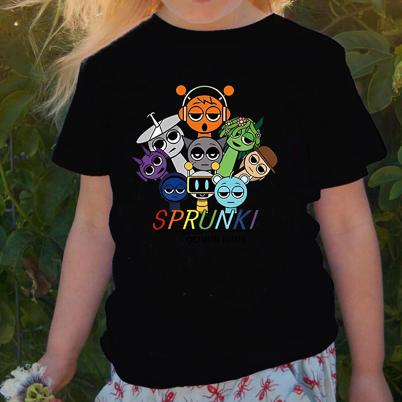 Camiseta Sprunki para niños, camisetas informales de moda con dibujos animados de Incredibox, ropa de verano de manga corta con cuello redondo para niños y niñas