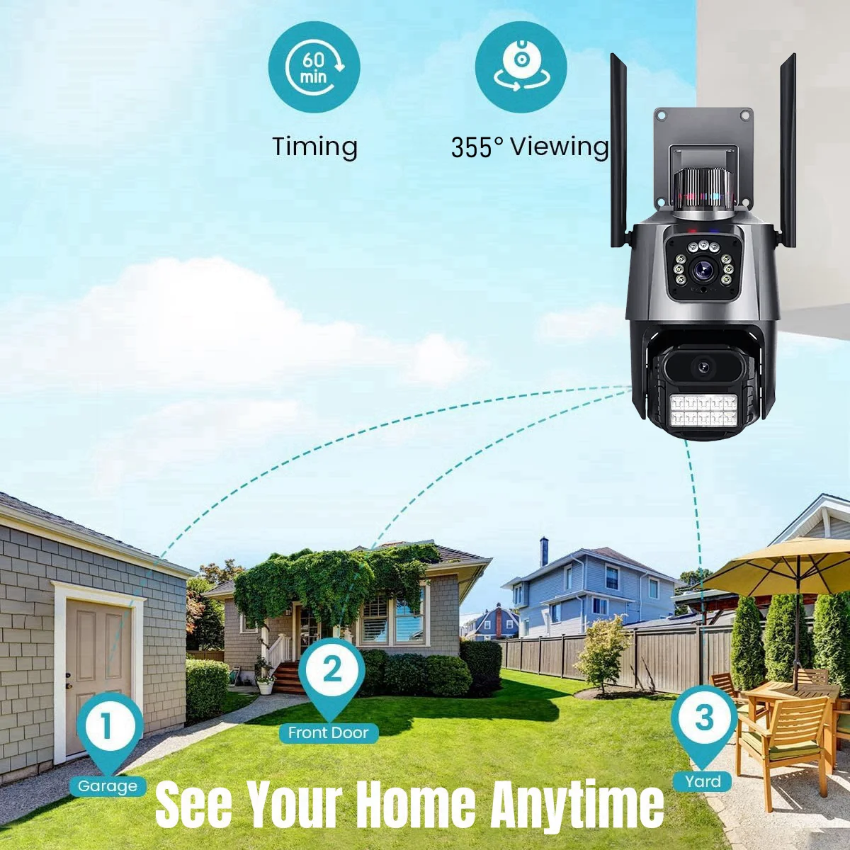 Telecamera WiFi PTZ da 8 MP con doppio schermo Visione notturna a colori Telecamera IP di sicurezza esterna CCTV Telecamera di sorveglianza intelligente App V380 Pro
