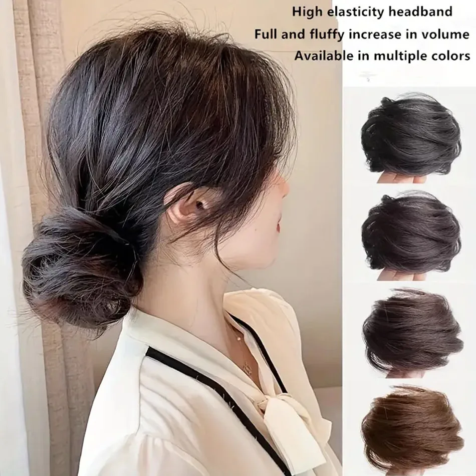 Łatwa w noszeniu syntetyczna peruka Updo włosy eleganckie proste włosy w kształcie kok Chignon z gumką włókno termoodporne treski w kucyk