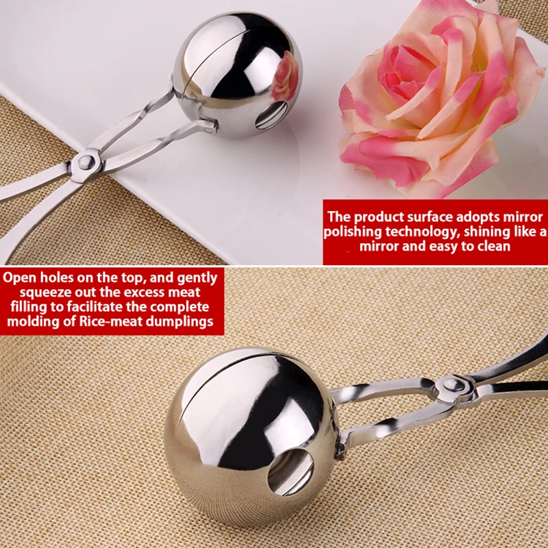 Meat Ball Maker เครื่องมือสแตนเลสสตีลคลิปรอบข้าว Ball Shaper ช้อนลูกชิ้นทําแม่พิมพ์ Non Stick ตุ๊กตาครัว Gadget.