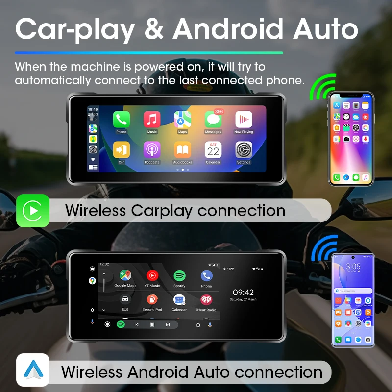 Srnubi 6.86 "2k motocicleta dvr traço cam tela de toque gps navegador da motocicleta sem fio carplay android capacete automático bluetooth