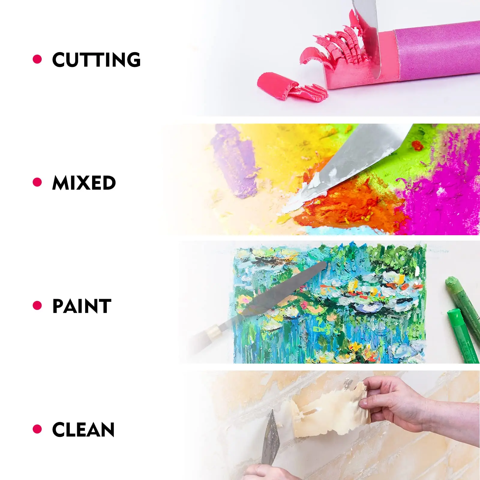 มีด Palette ภาพวาดไม้พายสแตนเลส Palette มีดสีน้ํามันมีดโลหะไม้ Handle