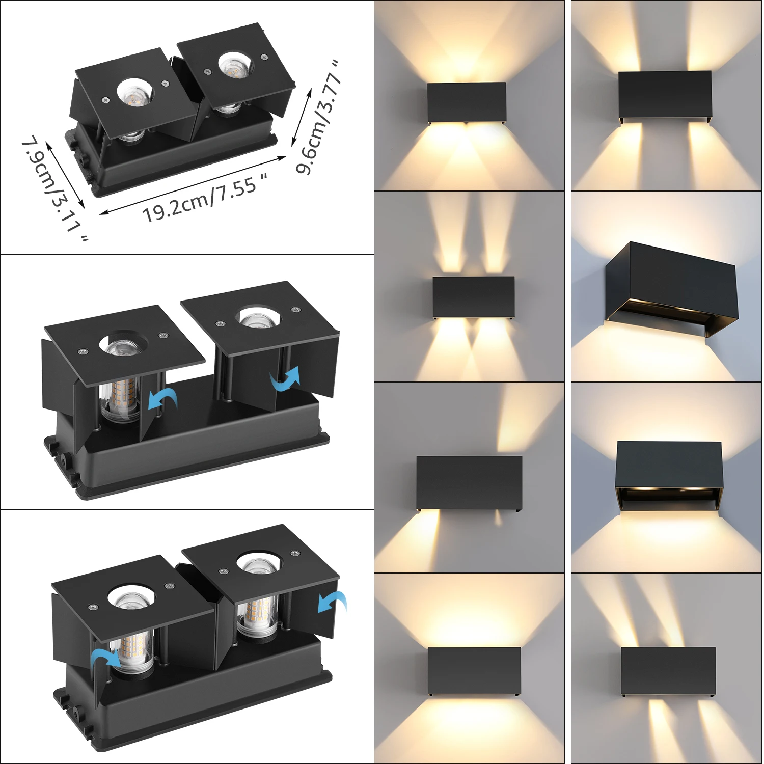 Lampada da parete moderna a LED da 12 W, lampada da parete in alluminio con fascio luminoso regolabile su e giù, luce Cube G9 per interni ed esterni