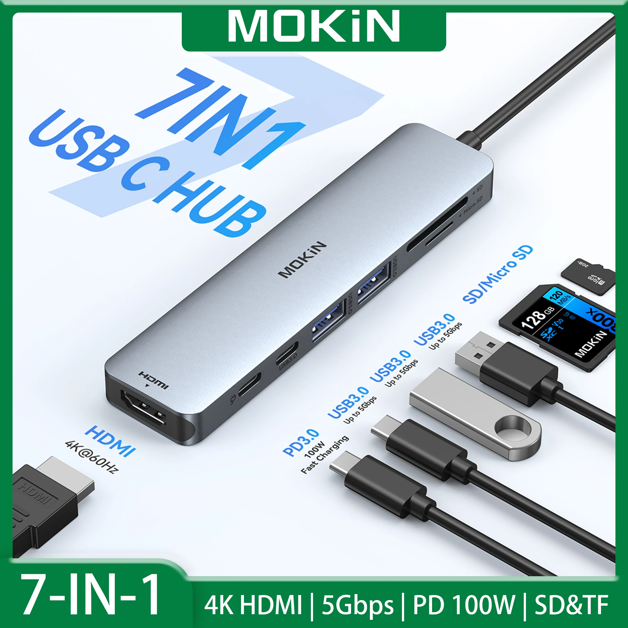 MOKiN USB C HUB to 4K HDMI Hub Адаптер Док-станция USB 3.0 5 Гбит/с SD/Micro SD PD 100 Вт для MacBook Pro/Air Аксессуары для ноутбуков