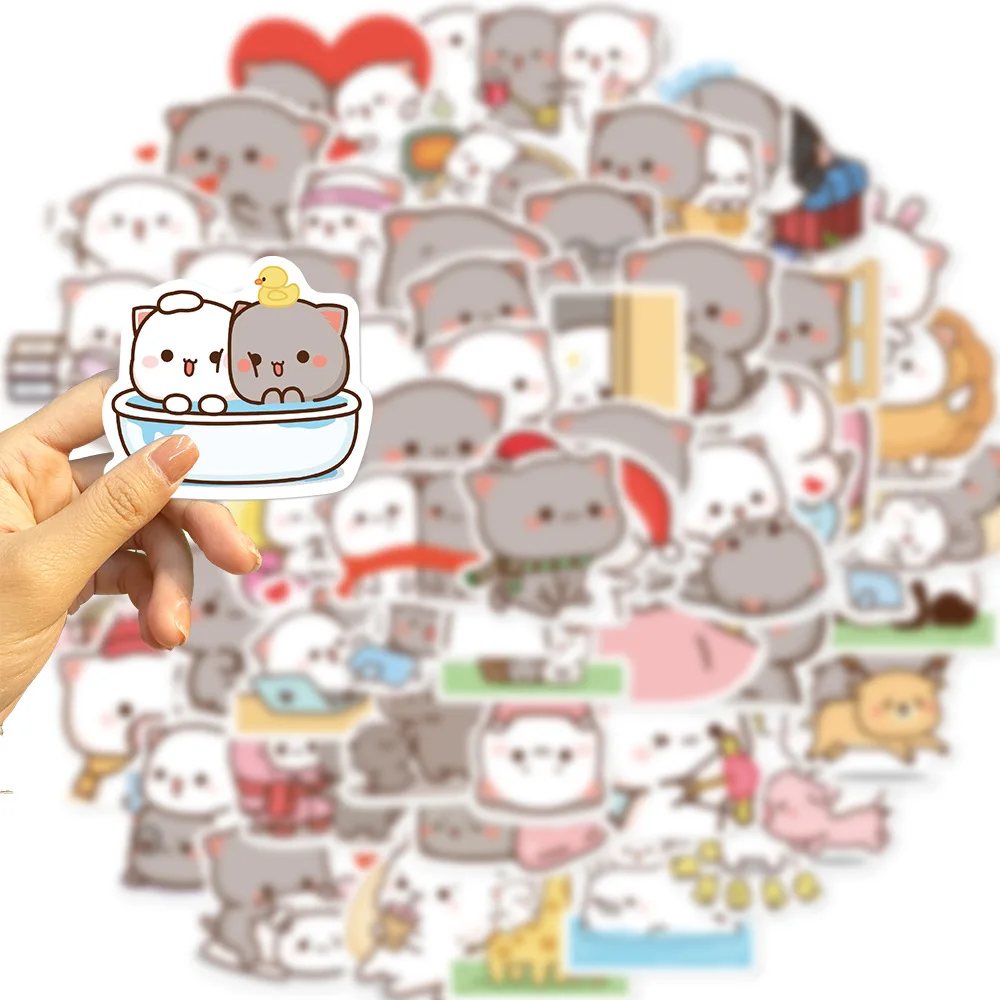 60PCS 만화 귀여운 Mitao 고양이 스티커 방수 재미 있은 고양이 데칼 물병 노트북 스케이트 보드 수하물 어린이 장난감