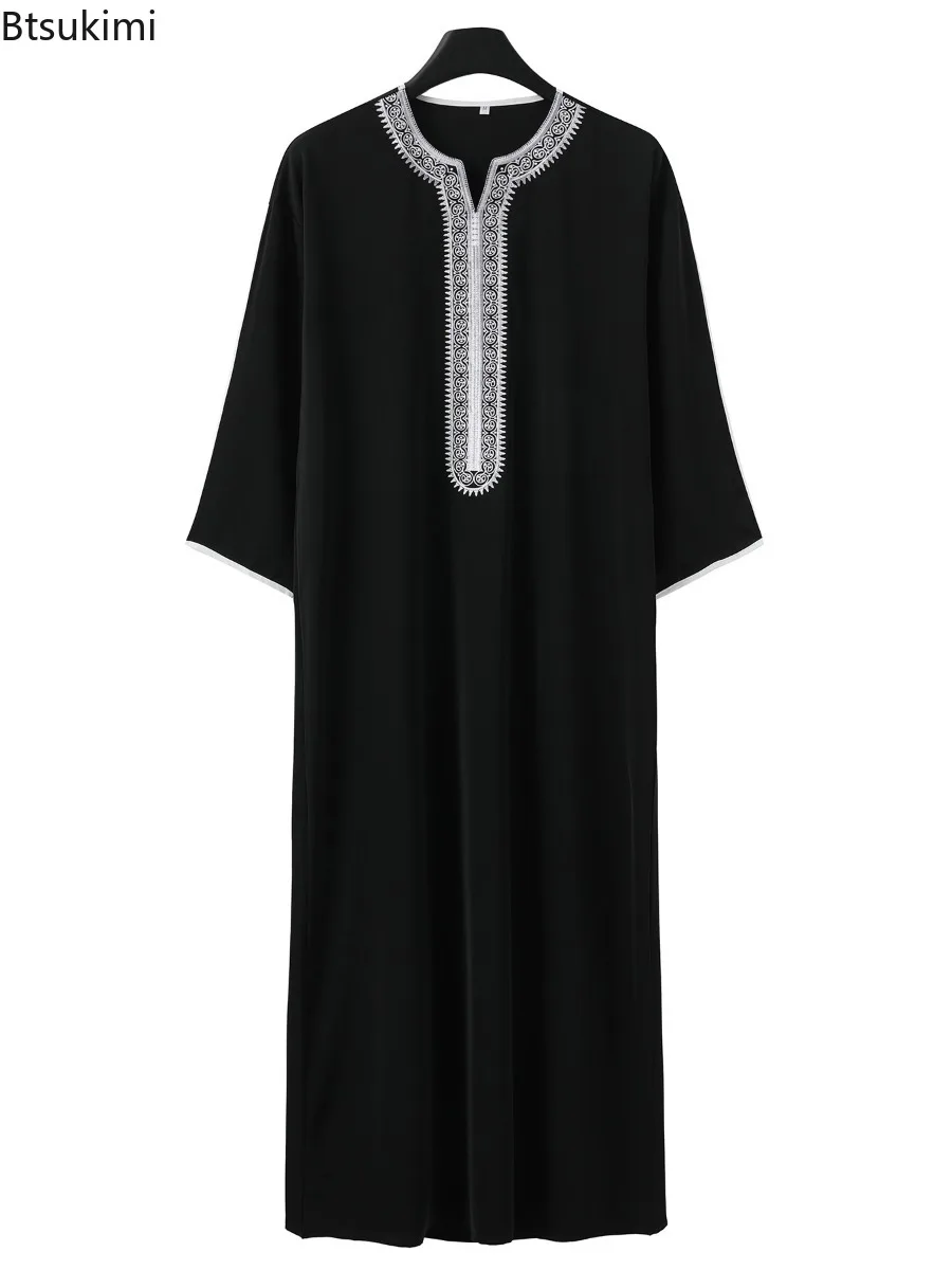 2025, mannen Traditionele Moslim Kleding Eid Midden-oosten Jubba Thobe Mannen Thobe Arabische Moslim Gewaden met Korte Mouwen Echtgenoot Gift