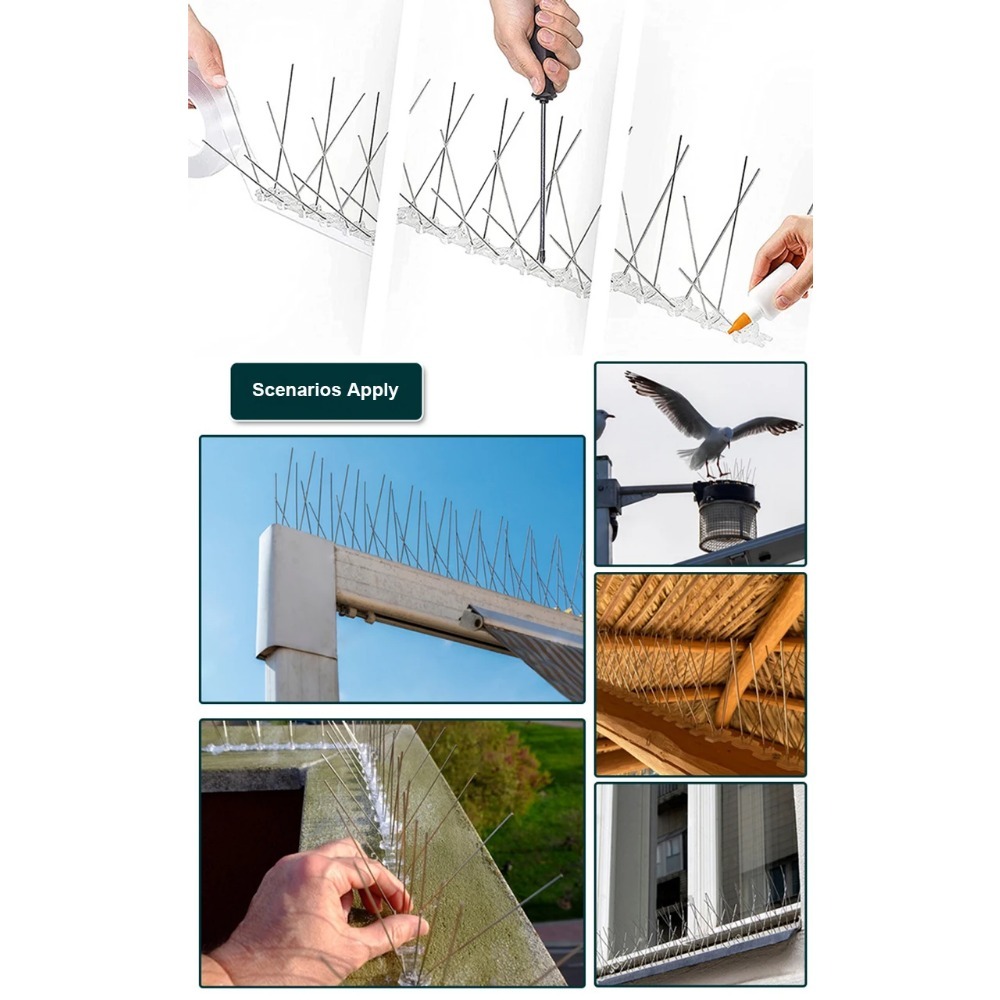 12 ชิ้น Pigeon Spikes สแตนเลส Bird Repeller ชุดยับยั้ง Anti Bird Pigeon กระรอกแมว Repellent สําหรับรั้วสวนหลังคา