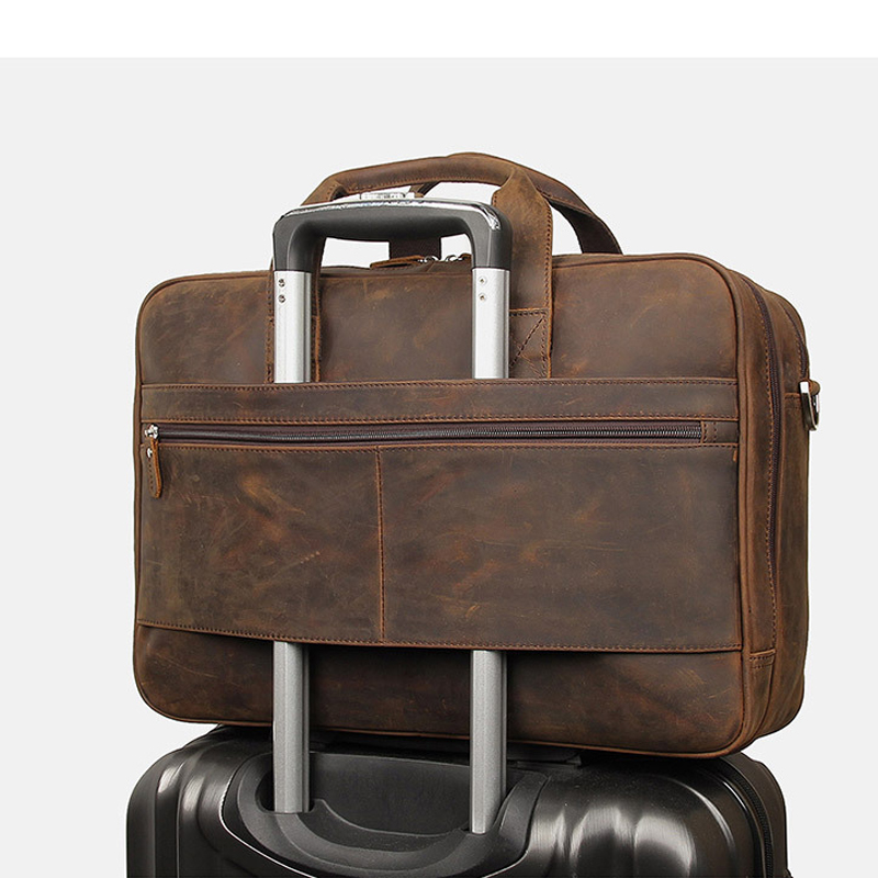 Alta qualidade de couro genuíno dos homens maleta saco de negócios couro cavalo louco grande 17 "polegadas bolsa para portátil masculino portfólio caso escritório