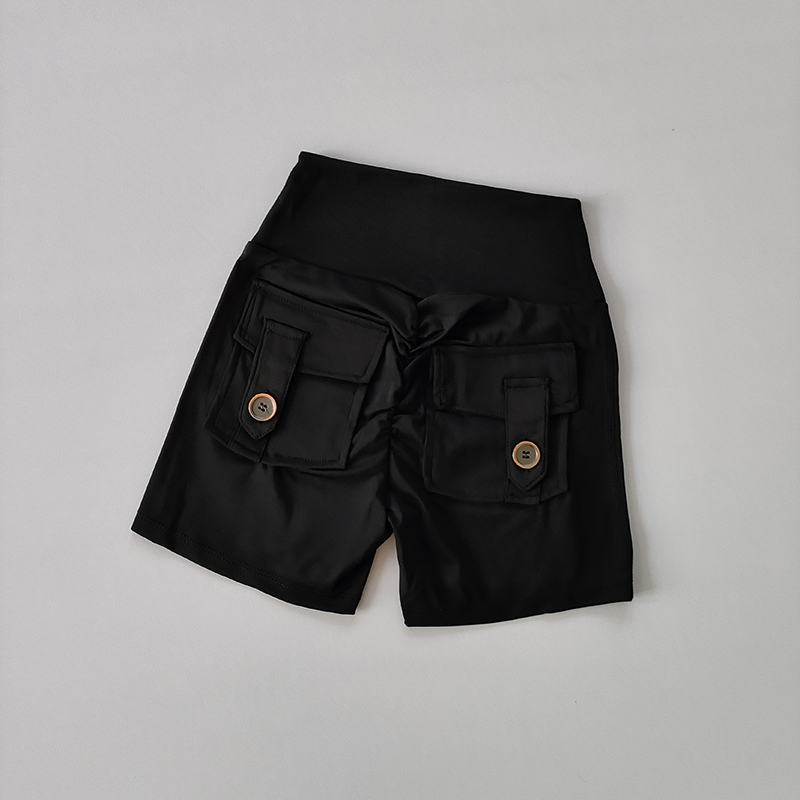 Nackte, pfirsichfarbene, nahtlose Fitness-Shorts mit hoher Taille und Taschen für Damen, eng anliegend, für Sport, Laufen, Training, Tanz, Hüfthebehose