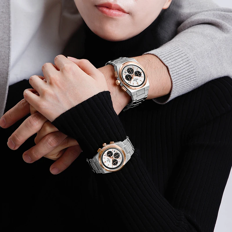 NAVIFORCE แบรนด์หรูนาฬิกาคนรักสายเหล็กควอตซ์นาฬิกาข้อมือโครโนกราฟกันน้ําแสดงวันที่ของขวัญคู่ต้นฉบับ