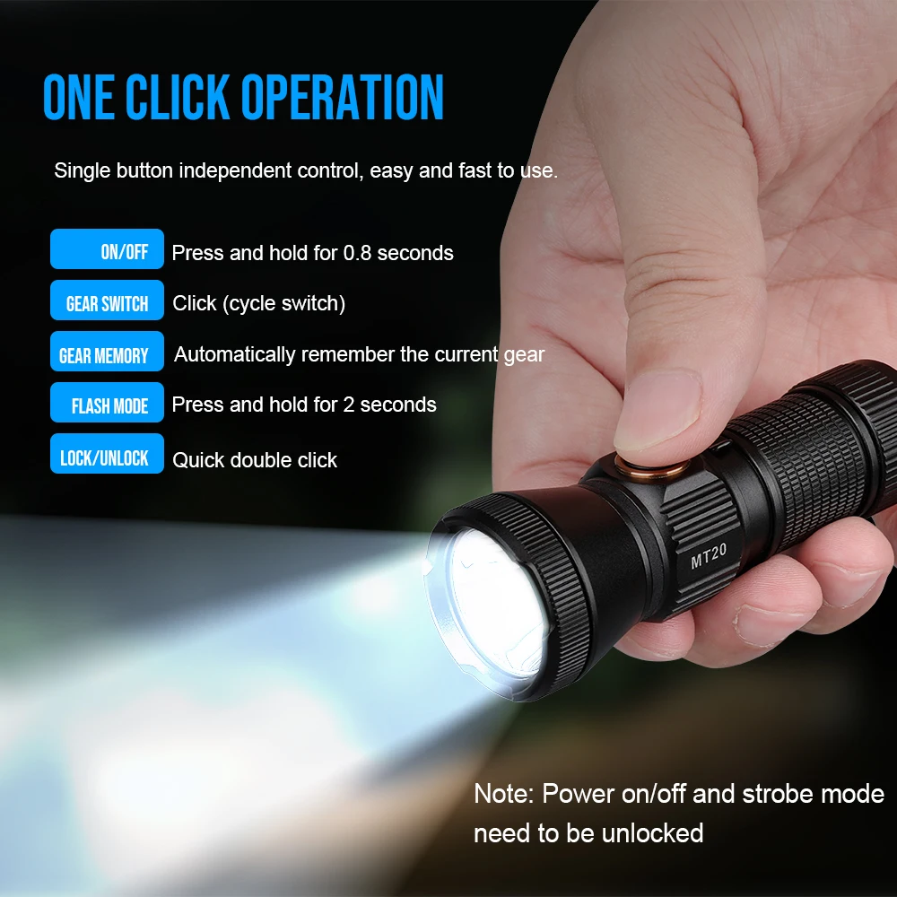 Trustfire MT20 EDC-Taschenlampe, 1050 Lumen, tragbar, wiederaufladbar, LED-Lampe, Taschenlampe, Arbeitslicht, Mini 18350 MVB, Optik mit USB-C-Aufladung