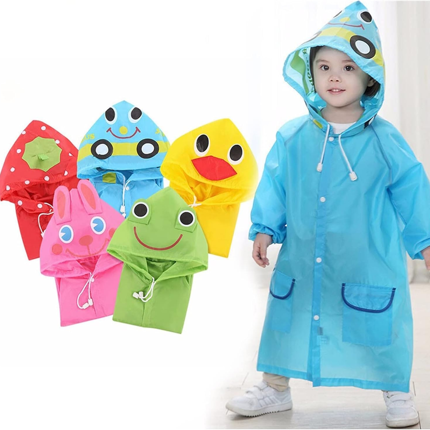 Chubasquero con bolsillo para niños y niñas, impermeable con animales de dibujos animados, chaqueta impermeable elegante para niños, Poncho de lluvia para niños pequeños