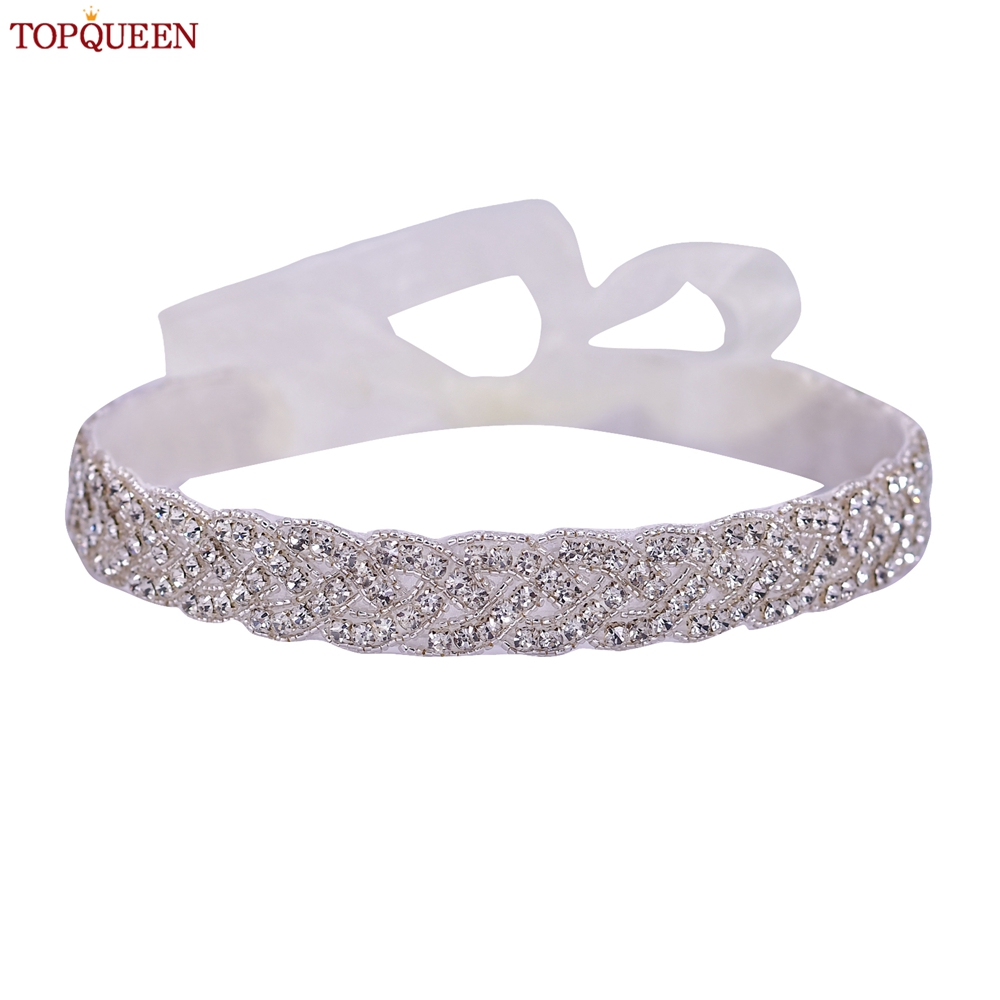 TOPQUEEN แต่งงานเจ้าสาว SASH ริบบิ้น Sparkly Rhinestone เข็มขัดอย่างเป็นทางการ PLUS ขนาดเข็มขัดเพชร SASH Applique S216