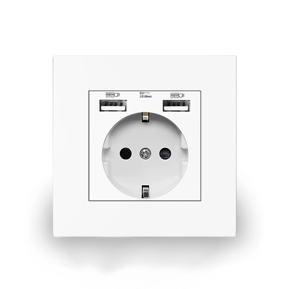 EU-Wandsteckdose, 5 V, 2,1 A, Steckdose, 86 mm x 86 mm, 16 A, Dual-USB-Anschluss, iOS- und Android-Telefon-Ladeanschluss, Steckdose
